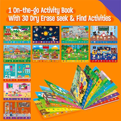 SpriteGru Search & Find Book, 30 Dry Erase Activities Game Pad, Reusable & Erasable Montessori Learning Toy Educational Games Autism Sensory Toys for Preschool Girls and Boys Ages 3, 4, 5, 6 - style: Search & Find