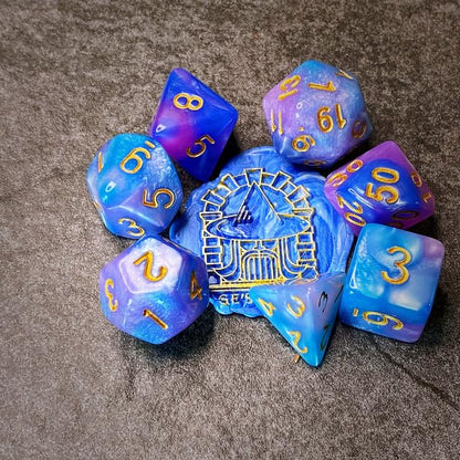 Sage’s Portal Stones DND Dice Set Acrylic Opaque 7-PC Polyhedral DND Dice Set for Dungeons and Dragons D&D Sage’s Cantrips RPG Tabletop TTRPG (Purple/Blue) - color: Purple/Blue