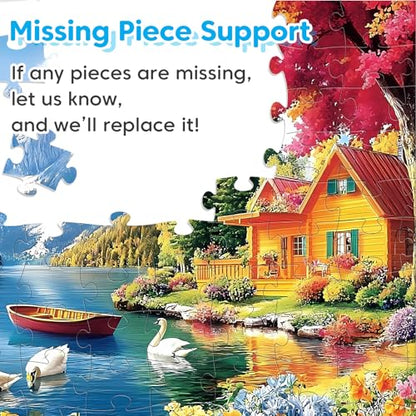 100 Piece Puzzles - 4 Themed Landscapes Large Piece Puzzles for Senior Adults Kids Puzzle Ages 5-8 Jigsaw Puzzle for Kids Ages 4-6 6-8 8-10 Year Old Educational Toys for Girls Boys 4-Pack - style: Swan Lake Autumn Forest Cabin Lighthouse