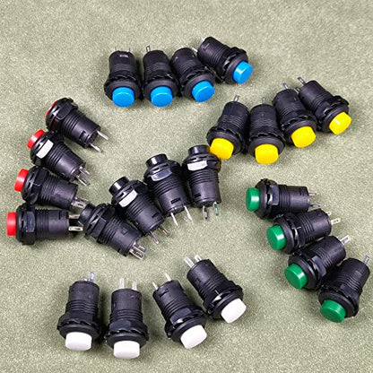 Gebildet 24pcs 12mm Momentary Push Button SPST ON/Off AC 250V/1.5A 125V/3A, Lockless Mini Round Button for Car Trumpet, PC, Table Lamp, Home Doorbell - style: E317