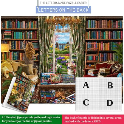 HUADADA-Cozy Library Books-Jigsaw Puzzles for Adults 1000 Pieces, Interlock Perfectly No Dust, Impossible Difficult Hard Fun 1000 Piece Jigsaw Puzzles for Adults-1:1 Poster - color: Cozy Library Books