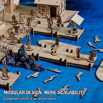 CZYY DND Dock Basic Set, 7 Wood Modular Walkway Terrain Platforms | 7 Straight Dock Sections, 1 in Grid Design, Unfinished Birch Plywood, For Tabletop RPG Battle Maps and Miniatures - style: style1