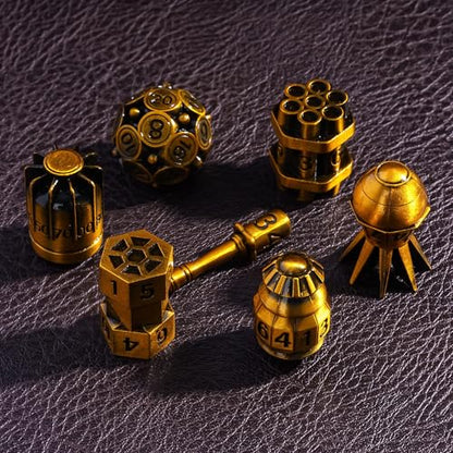 UDIXI Metal DND Dice Set 7PCS RPG Polyhedral Metal D&D Dice Set AncientGold | Bomb Shape, Solid Metal, Cool Design, Leather Pouch Packaging, for Dungeons and Dragons Role Playing Games Tabletop Games - color: Ancient Golden