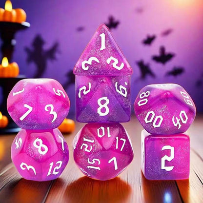 7Pcs Polyhedral Dice Set with Black Storage Bag (Rose Red&Purple+Nebula | Classic dice set for RPG Polyhedral Dice for Dungeon and Dragons Playing Games 7-Die Set - color: Rose Red&purple+nebula Dice