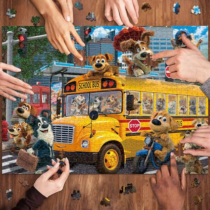 HUADADA 1000 Piece Puzzle for Adults, Cute Puppy School Bus Adventure | Eco matte oil print, eye strain relief, tight puzzle piece fit, vibrant colours - color: Cute Puppy School Bus Adventure