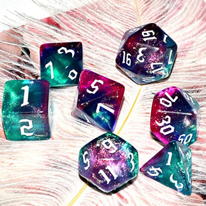 Galaxy Dice Set| Dark Green Mix Purple Crystal DND Dice Set for Board Game - color: Dark Green Purple