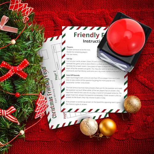 Syhood Christmas Friendly Feud Card Game with 2 Answer Buzzers, Xmas Family Trivia Quiz Game Night, Fun Party Activities for Adults, Office, Classroom, Large Group and Team Building - style: Xmas Style