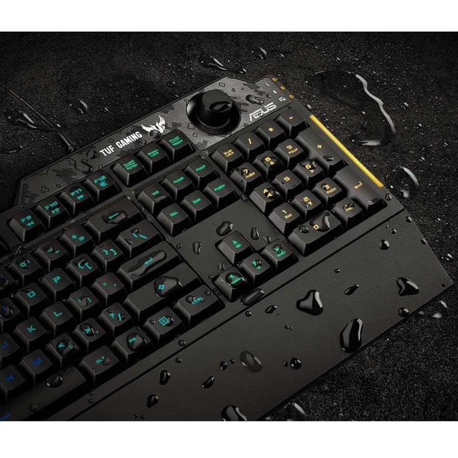 ASUS Membrane Gaming Keyboard for PC - TUF K1 | Programmable, Onboard Memory | Dedicated Volume Knob, Aura Sync RGB & Side Lighting | Detachable Wrist Rest | Spill-Resistant | Highly Durable | Black