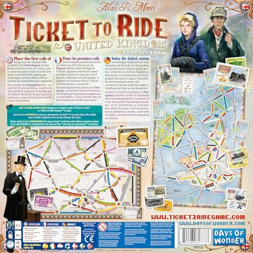 Asmodee Ticket to Ride United Kingdom + Pennsylvania Board Game Expansion - Strategy Game, Family Game for Kids & Adults, Ages 8+, 2-5 Players, 30-60 Minute Playtime | Train Route Strategy Game, Family Game for Kids & Adults, Ages 8+, 2-5 Players, 30-60 M
