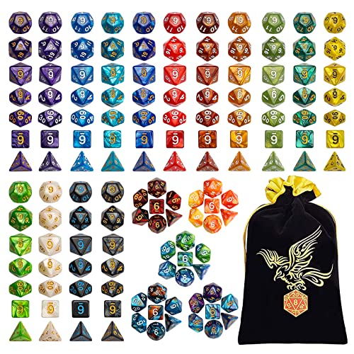 QMay 20 Sets Polyhedral Dice - 140 Pcs (20 X 7) DND Dice + 1 Large Dice Bag | 20 Colors D4 D6 D8 D10 D% D12 D20, Great for Dungeons&Dragons, MTG, Role Playing Table Games, Dice Goblins, RPG Players & DMs - color: 20 Sets-140pcs