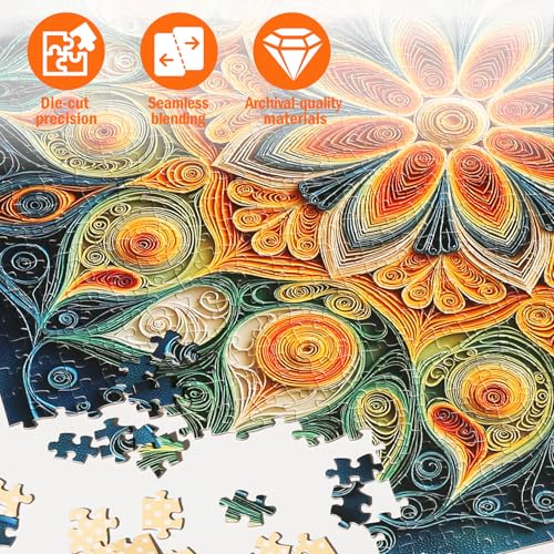 Jigsaw Puzzles for Adults 1000 Pieces, Mandala Flowers | Bohemian Mandala Flower with Symmetrical Petals Pattern, Challenging Floral Puzzle, Square 22.5x22.5 Inches - color: Mandala Flowers
