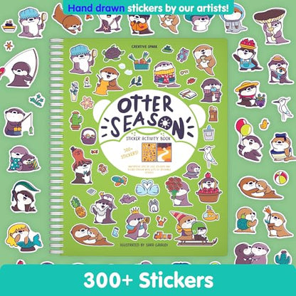 Otter Season 300+ Sticker Book for Kids by Cupkin - Arts & Crafts Activity Book, Stickers, 8 Scenes & Coloring Pages - Road Trip Essentials, Travel Essentials for Ages 2-8 - Spiral Bound - color: Animal