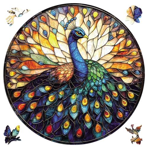 Qiuenisray Wooden Puzzles for Adults 500 Piece, Stained Glass Peacock Jigsaw Puzzles, Wall Decor, FSC Certified Unique Shape Adult Puzzles, Creative Gifts for Family Friend 16.5x16.5 in - color: Peacock, size: 500pcs