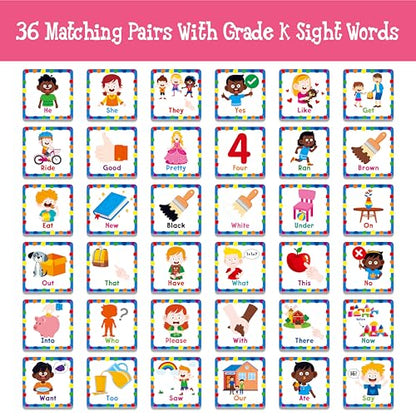 Hebayy Memory Matching Game, 72 PCS Grade K Sight Words Matching Cards for Kids, 36 Pairs Memory Cards, Educational Toy for Children to Learn Sight Words - style: Sight Words-B