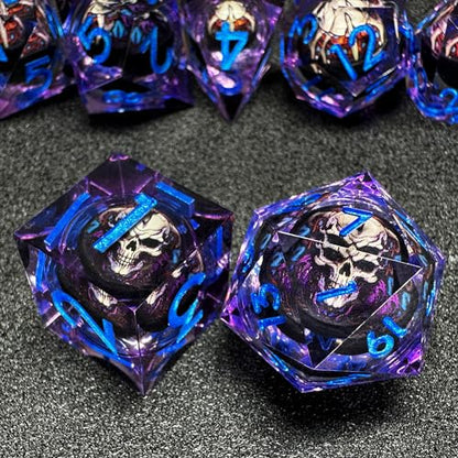 HAOMEJA Skull D&D Monster Resin Dice Set DND Skeleton 7 PCS Sharp Edges Dice with Gift Bag Apply to Dungeons and Dragons Role Playing Game Gift (Skull B & Purple) - color: B Skull B & Purple