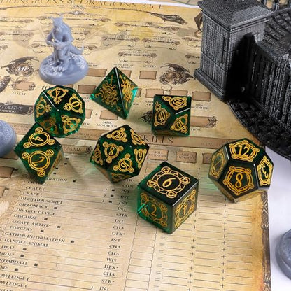 LUCKY-M Glass Dice DND Set, Polyhedral Crystal Glass Dice D&D for Dungeons and Dragons, with Case for RPG MTG Tabletop Games Men & Women Gift(PF-Green) - color: Pf-green
