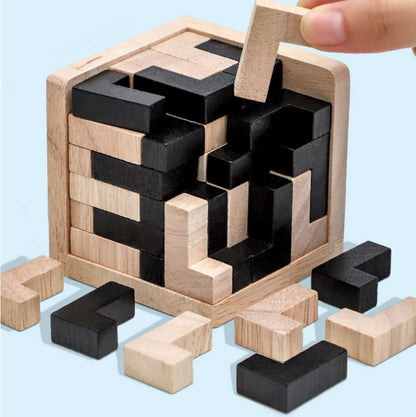 Wooden Brain Teaser Puzzle Cube Wooden Puzzles T-shaped Jigsaw Logic Puzzle Educational Toy for Kids and Adults by AHYUAN (L Shape Black and Natural) - color: L Shape Black and Natural
