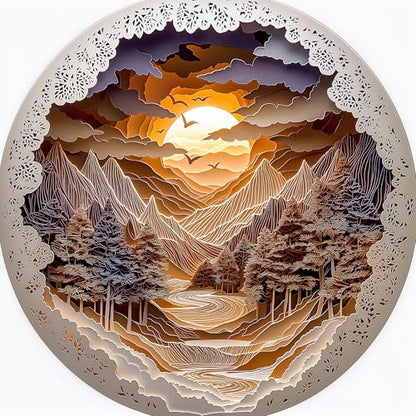 Mountain Sunset Landscape 500 Piece Jigsaw Puzzles for Adults Layered Paper Art Forest River Nature Scene Puzzle with Letters on Back Fun Seniors Wall Art Family Puzzle(20"X20") - color: Mountain Sunset