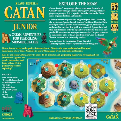 CATAN Junior Board Game - Swashbuckling Adventure for Young Pirates! Strategy Game, Fun Family Game for Kids and Adults, Ages 6+, 2-4 Players, 30 Minute Playtime, Made by CATAN Studio | Swashbuckling Adventure for Young Pirates, Strategy Game, Fun Family