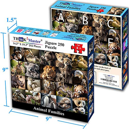 Think2Master Animal Families 250 Pieces Jigsaw Puzzle Featuring heartwarming Mammals & Birds. Puzzle for Adults & Seniors, Large Pieces, Great Gift Size: 14.2” X 19.3” - style: Animal Families