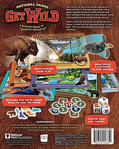 USAOPOLY National Parks Get Wild | Quick-Rolling Dice Game Featuring Iconic National Park Locations | Great Kids Game & Family Board Game | lawn-game-equipment