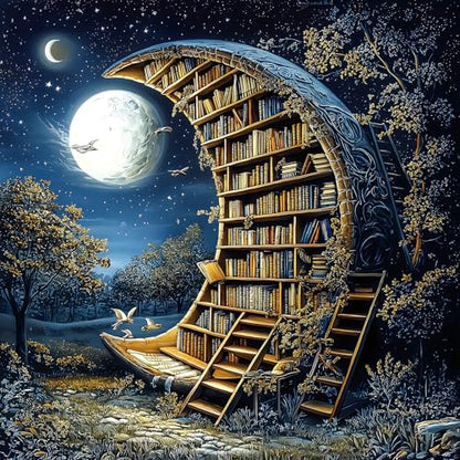 Moonlit Book Haven 500-Piece Adult Jigsaw Puzzle: Enchanted Night Library Fantasy Scene, 20x20 Inches – Mindful Relaxation & Cozy Hobby - color: Moonlit Book Haven