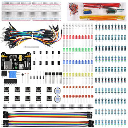 480pcs 37 Values Electronics Component Fun Kit with Power Supply Module, Jumper Wire, 830 tie-Points Breadboard, Precision Potentiometer, Resistor