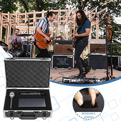 14 Inch Hard Shell Carrying Case Ideal for Wireless Mic System Storage & Camera Gear Transportation, Aluminum Alloy Sturdy Build, Customizable Pre-Diced Foam, Black - size: Inner：13.6''X 9.6''X 4.6''