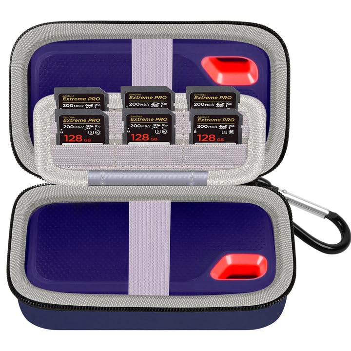 Comecase Dual SSD Case for SanDisk Extreme Portable SSD and Extreme PRO | Holds 2 Drives & 12 SD Cards, Elastic Strap Fit 500GB/1TB/2TB/4TB/8TB, Cable Groove & Carabiner for Travel,Dark Blue,Box Only - color: Dark Blue