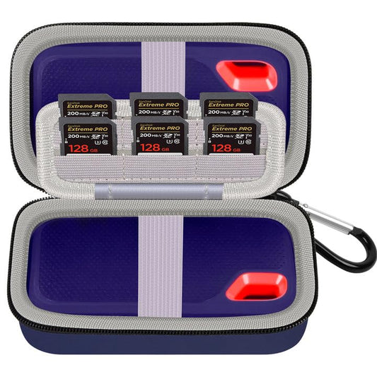 Comecase Dual SSD Case for SanDisk Extreme Portable SSD and Extreme PRO | Holds 2 Drives & 12 SD Cards, Elastic Strap Fit 500GB/1TB/2TB/4TB/8TB, Cable Groove & Carabiner for Travel,Dark Blue,Box Only - color: Dark Blue