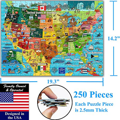 Think2Master United States Map 250 Pieces Jigsaw Puzzle. Great Gift for Adults & Seniors. Easier to Handle Larger Pieces. Size: 14.2” X 19.3” - style: Map of USA