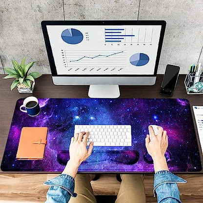 Lateefah Mouse Pad with Wrist Rest, Desk Mat + Keyboard Wrist Rest Set, Desk Pad for Keyboard and Mouse, 4-in-1 Large Mouse Pad with Wrist Support for Office, Home - color: 4Pcs-Galaxy
