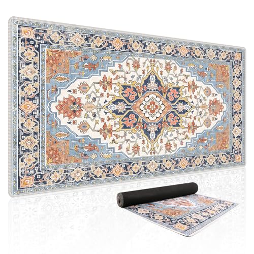 Baziabbo Cute Desk Mat,XXL Extended Large Mouse Pad,Gaming Mousepad with Stitched Edge,Non-Slip Rubber Base Keyboard Desk Pad for Home Office Study Game (Blue) - color: Blue