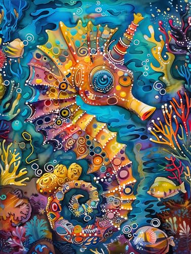 1000 Piece Jigsaw Puzzle for Adults, Seahorse Puzzle | Vibrant Seahorse Artwork with Colorful Ocean Details, Matte Finish, Color-Coded Back, 19.25 x 26.65 in - color: Seahorse Symphony