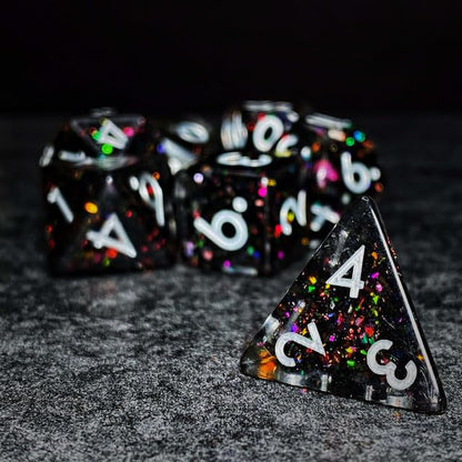 Sage’s Portal Cantrips DND Dice Set - Round Edge Resin 7-PC Polyhedral DND Dice Set for Dungeons and Dragons D&D RPG Tabletop TTRPG (Mica Glitter) - color: Mica Glitter