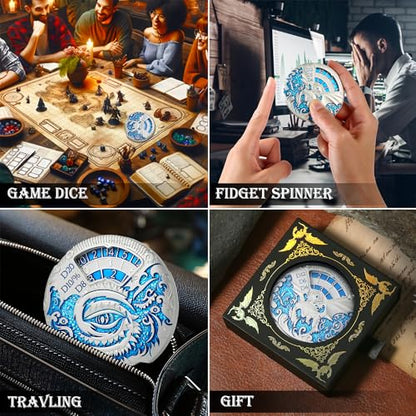 DND Dice DNDND Dragon Roulette Spinner D&D Dice 7-in-1 Spinner Metal DND Dice Set with Luxurious Gift Box for Dungeons and Dragon and Tabletop Game (Silver with Blue) - color: Dragon Silver Blue
