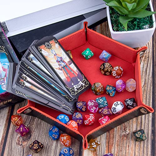 SIQUK 2-Piece Dice Tray - PU Leather Folding Hexagon Dice Holder for RPG, DND & Other Table Games (Royal Blue, Orange) - color: Royalblue and Orange