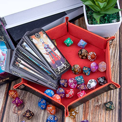 SIQUK 2-Piece Dice Tray - PU Leather Folding Hexagon Dice Holder for RPG, DND & Other Table Games (Royal Blue, Orange) - color: Royalblue and Orange