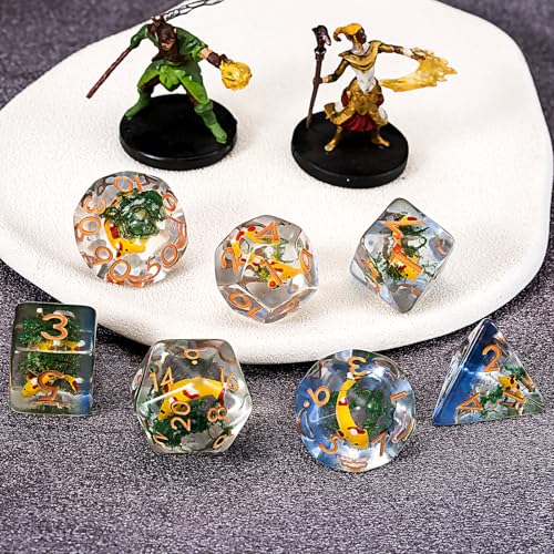 DND Resin Dice Set, Polyhedral D&D Fish Dice Inclusion Dice for Dungeons and Dragons MTG RPG Yellow for Ages 15 and Up - color: Fish-yellow