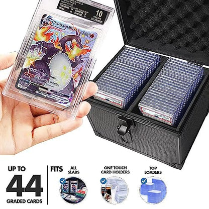 Graded Card Slab Storage Box Fits 44 PSA/BGS/FGS/SGC Graded Cards - Top Loader Card Holder Case Collector Box for MTG/Sport Card Holder fits Slabs/Sleeved Cards (Double Slot)