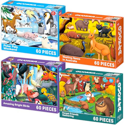 Puzzles for Kids Ages 4-6 - 4 x 60 Piece Jigsaw Puzzles for Toddlers 3-5 | Polar, Birds and Animals - Educational Kids Puzzles Ages 6-8 - Learning Gift Game for Children and Toddlers - color: 4x60 Birds