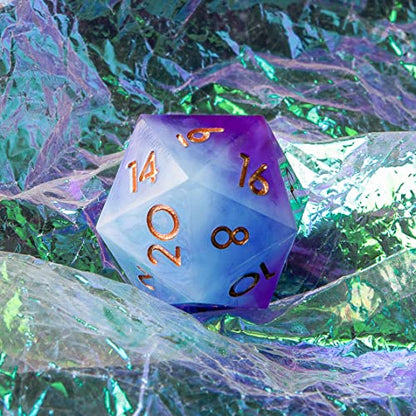 Single D20 Dice - 22mm, 20 Sided D&D Dice for Dungeons and Dragons, DND Dice with Resin Sharp Edge, Handmade Polyhedral for RPG, Roleplaying Games MTG Table Games(Gradual Purple) - color: D20-gradual Purple