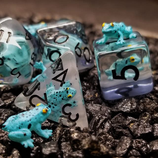 Sage's Portal Animal Familiars Resin DND Dice Set Polyhedral Dice Set for Dungeons and Dragons RPG Pathfinder Tabletop TTRPG (Blue Frog) - color: Blue Frog, style: Dice Set Only
