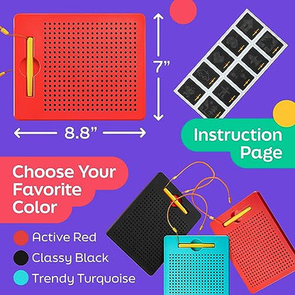 AYNAT FUN Magnetic Drawing Board for Kids & Toddlers with Beads and Magnet Stylus Pen - Magnetic Tablet Toy for Airplane & Car Ride Activities for Kids - size: Square Red