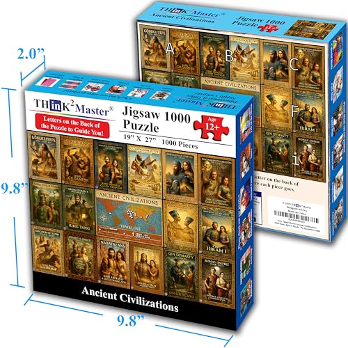 Think2Master Ancient Civilizations World History Jigsaw Puzzle 1000 Pieces Large Format for 13+, Teens, Adults & Families. Great Gift. Historical Timeline & World Map. Size: 26.8” X 18.9” - style: Ancient Civilization