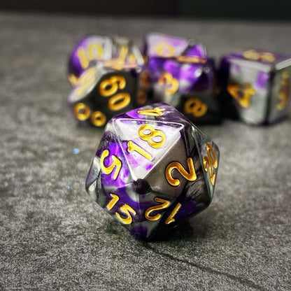 Sage’s Portal Stones DND Dice Set Acrylic Opaque 7-PC Polyhedral DND Dice Set for Dungeons and Dragons D&D Sage’s Cantrips RPG Tabletop TTRPG (Purple/Mica) - color: Purple/Mica