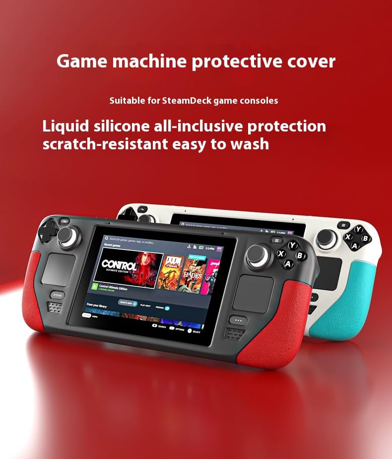 Steam Deck Protective Case - Lightweight Shockproof Silicone Cover with Anti-Slip Grip | Full Body Protection for Valve Gaming Console | Travel-Friendly Case & Accessories (Red + Black) - color: Red + Black