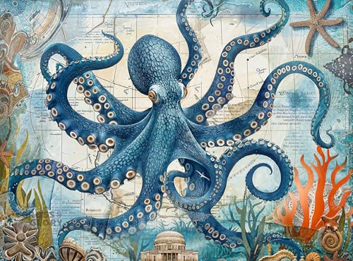 Cross & Glory | 1000 Piece Jigsaw Puzzles for Adults | Neptune’s Navigator | The Octopus Voyage | Ancient Map Octopus Puzzle 1000 Pieces | Satin Finish Ocean Puzzle | Ages 14+ - color: Neptune's Navigator