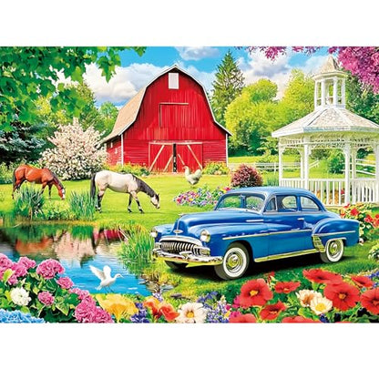 Puzzles for Adults 500 Pieces,Farm Horse Puzzle for Adult,Flowers Rooster Barn Truck Themed Jigsaw Puzzle,Country Life Puzzle for Seniors,Puzzles for Family Game Nights, 20.5x15 in - style: 500P Farm