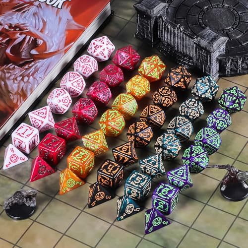 CiaraQ Polyhedral Dice Set - DND Role Playing Dice | Acrylic RPG Dice for Dungeons and Dragons MTG Table Games, Multi-Color, 42pcs - color: Red/Green/Yellow/Purple/Black/White